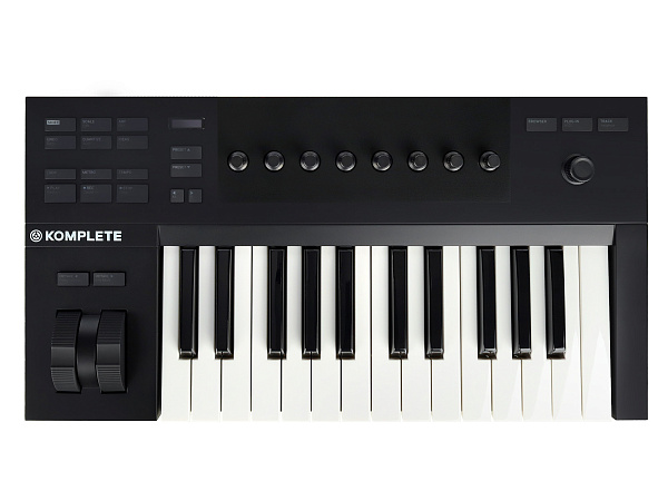 MIDI клавиатура [25230] Native Instruments [KOMPLETE KONTROL A25]  25 клавиш, полувзвешенная, 8 ручек управления, колеса высоты тона и модуляции, 4-позиционный энкодер, OLED-дисплей, TRS-вход для педали, USB-порт