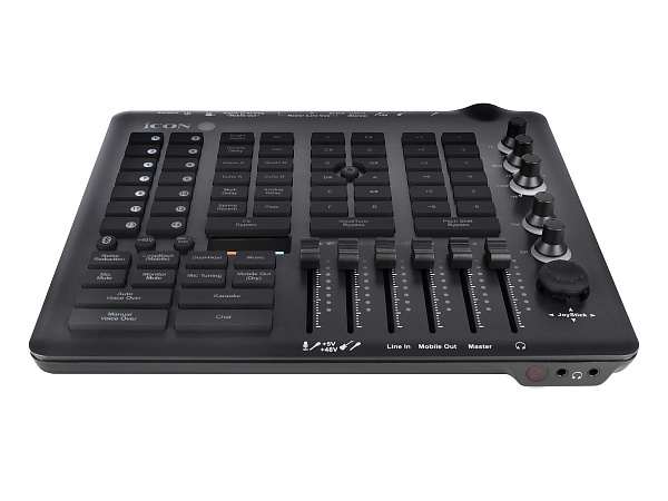 Аудиоинтерфейс USB [110312A2011] Icon [Live Console] для стримов, DSP обработка, фейдеров: 6, энкодеров: 5, дисплеи: 4, XLR микр. вход, 1/4" TRS, 1/4" TS, 1/8" Stereo mini Jack/ 2x1/4" TRS, 1/8" Stereo mini Jack, 2x1/8" Stereo mini Jack, USB-C