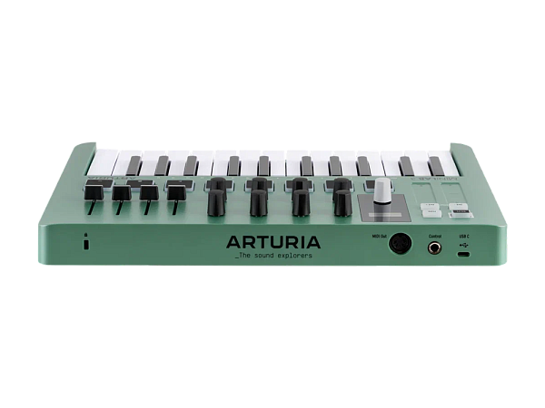MIDI клавиатура [231506] Arturia [MiniLAB 3 Mint Edition] 25 клавиш, 8 энкодеров, 8 RGB пэдов, 8 фейдеров, дисплей, сенсорные регуляторы Pitch/Modulation, MIDI-выход, 1/4" Jack вход педали, режим Chord, арпеджиатор, USB-C