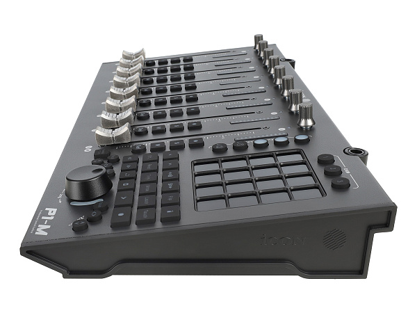 MIDI контроллер [110205A2022] Icon [P1-M] USB MIDI DAW контроллер, 8 моторизованных фейдеров, программируемый 4-дюймовый сенсорный дисплей, LED-индикаторы, колесо Jog оптического энкодера, 8 энкодеров, функциональные кнопки с подсветкой