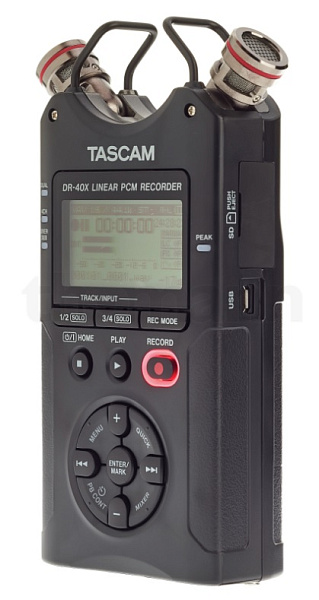 Рекордер мобильный [DR40X] Tascam [DR-40X] АЦП/ЦАП: 24 бит/96 кГц, 20-20000 Гц, THD: 0,01%, S/N: 94 дБ, микрофоны: 2 х всенаправленных A-B/X-Y, 2xCombo XLR/TRS Jack / 1/8" Stereo mini Jack, память: micro SDHC/SDXC, питание: 3 батареи АА, USB Micro-B