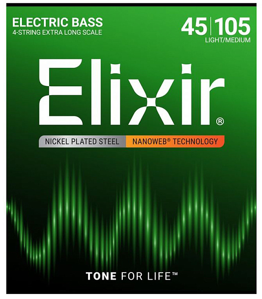 14087 NANOWEB Комплект струн для бас-гитары с мензурой более 34”, Medium, 45-105, Elixir