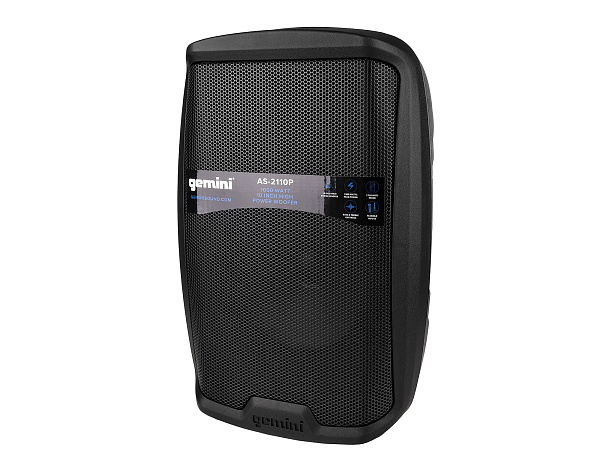 Акустическая система Gemini [AS-2110P] Активная, 2-х полосная, мощность RMS/Peak 500/1000 Вт, АЧХ 55-20000 Гц, Max SPL 100 дБ, динамики: 10" НЧ, 1" ВЧ, входы: 1/8" TRS AUX, RCA (L/R) AUX, 2xXLR микрофонные, 2x1/4" линейные, выходы: XLR Mix