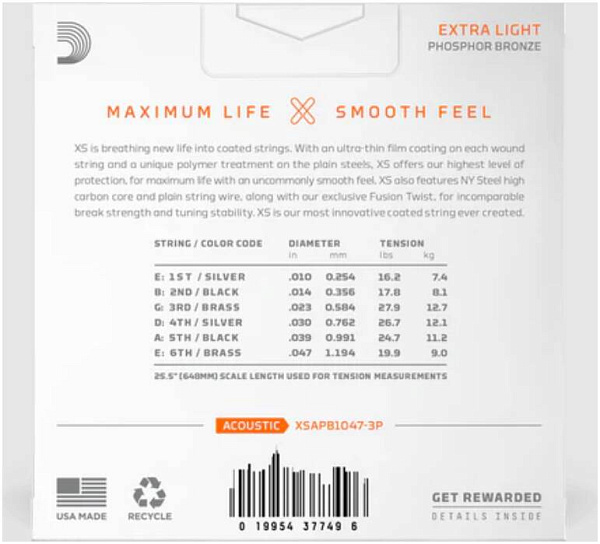 D'ADDARIO XSABR 1047 Extra Light Coated Acoustic - Струны