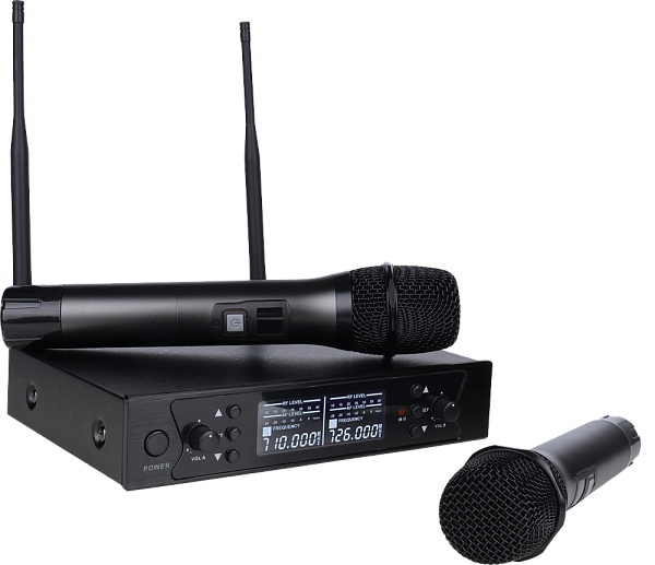 Микрофонная радиосистема Axelvox [DWS7000HT (HT Bundle)] UHF 710-726 MHz, 2 х 32 канала,LCD дисплей, 2х ИК порт, 2 ручных микрофона, 2 держателя на стойку, 2 силиконовых кольца.