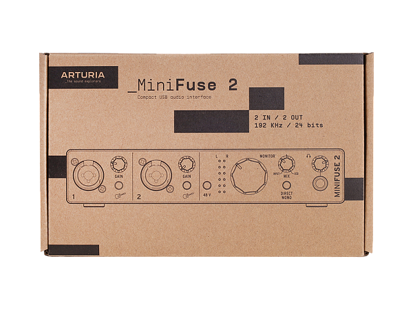 Аудиоинтерфейс USB [800102] Arturia [MiniFuse 2 Black] 24бит/192кГц, два комбинированных входа XLR-1/4” (микрофонный / линейный / инструментальный уровень) с фантомным питанием +48 В, выходы на монитор (L/R Jack), выход для наушников, MIDI In/Out
