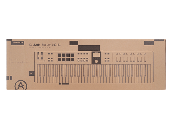 MIDI клавиатура [231534] Arturia [KeyLab Essential 61 mk3 Aquamarine] 61 клавиша, LCD дисплей, 9 энкодеров, 8 пэдов, 9 фейдеров, 12 кнопок управления, колеса высоты тона и модуляции, 1/4" Jack вход для педали, MIDI выход, Type-C