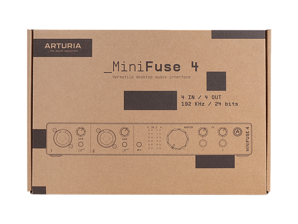 Аудиоинтерфейс USB [800103] Arturia [MiniFuse 4 Black] 24бит/192кГц,  два комбинированных входа XLR-1/4” (микрофонный/линейный/инструментальный)  +48 В, два входа 6,3 Jack, 4 выхода 6,3 Jack, 2 выхода для наушников, MIDI In/Out, 2x USB Hub