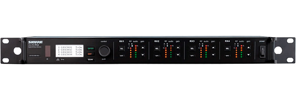 Цифровой четырехканальный приемник SHURE [ULXD4QE=-G65] съемные антенны, крепление в рек, Dante, 470 - 606 МГц