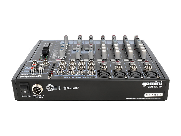 Микшер [GEM-12USB] Gemini [GEM-12USB] аналоговый, 12 каналов, DSP, выход на наушники, Bluetooth, USB-проигрыватель файлов в формате MP3/WAV