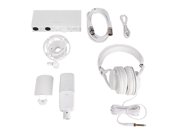 Аудиоинтерфейс USB [800212] Arturia [MiniFuse Recording Pack White] комплект: MiniFuse 2, микрофон CM1, поп фильтр, наушники EF1 и XLR кабель. Цвет - белый