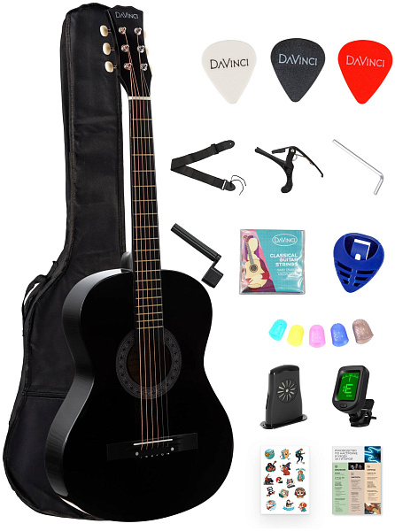 DAVINCI DF-50A 14 BK PACK - Гитара акустическая в наборе