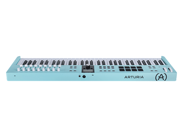MIDI клавиатура [231534] Arturia [KeyLab Essential 61 mk3 Aquamarine] 61 клавиша, LCD дисплей, 9 энкодеров, 8 пэдов, 9 фейдеров, 12 кнопок управления, колеса высоты тона и модуляции, 1/4" Jack вход для педали, MIDI выход, Type-C