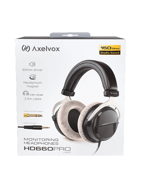 Наушники Axelvox [HD660PRO MK2] закрытые, 10 Гц - 30 кГц, драйвер 40 мм, 150 Ом, 92 дБ, 100 мВт, мягкие амбушюры