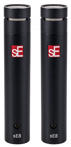 Микрофон конденсаторный sE Electronics [SE8 PAIR] подобранная пара, инструментальный, 20 Гц – 20 кГц, максимальное звуковое давление: 126/136/146 дБ, кардиоида, комплектация:  2 x микрофонных зажима (с резьбовыми адаптерами), 2 х ветрозащиты, стерео штан