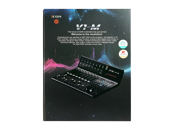 MIDI контроллер [110205A2020] Icon [V1-M] USB MIDI DAW контроллер, 9 моторизованных фейдеров, 8 двухфункциональных энкодеров, программируемый 7-дюймовый цифровой сенсорный дисплей, LED-индикаторы, 12-ти сегментный Master стерео индикатор