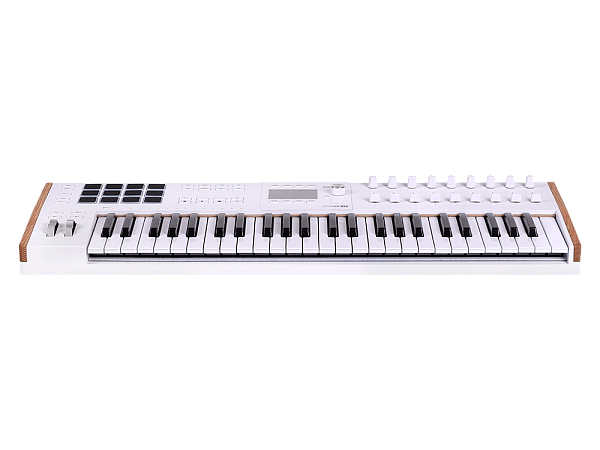 MIDI клавиатура [231621] Arturia [KeyLAB 49 MK3 White] 49 клавиш, полувзвешенная механика, дисплей, 12 пэдов , 9 фейдеров, 9 поворотных регуляторов, 3 входа для подключения педалей, MIDI in/out, USB-C