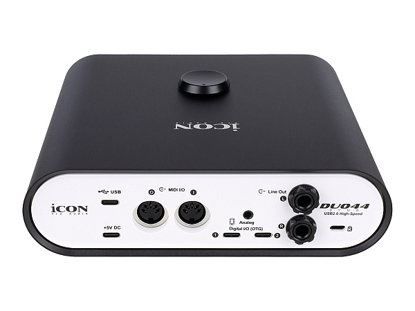 Аудиоинтерфейс USB [110313A2004] Icon [Duo44 Dyna B/W] АЦП/ЦАП: 24 бит/192 кГц, 127 дБ, входы/выходы: 2хCombo XLR/TRS/ 2х1/4" TRS, 1/8" mini Jack стерео, 1/4" TRS стерео выход на наушники, MIDI, +48 В, цвет черный/белый