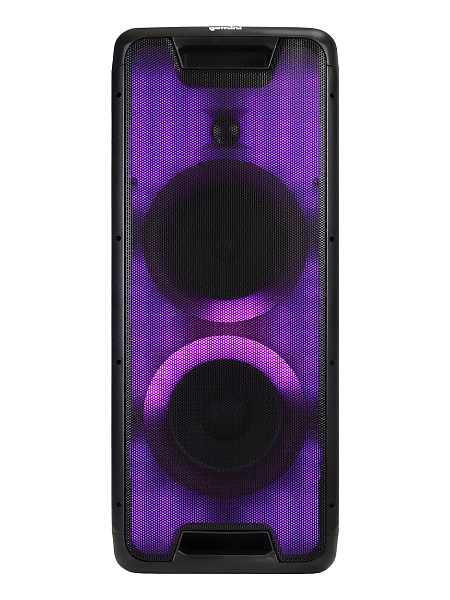 Акустическая система Gemini [GLS-880] Активная, 3-х полосная, DSP, RMS/Peak 100/1000 Вт, АЧХ 30-20000 Гц, Max SPL 98 дБ, динамики: 8" НЧ, 8" СЧ, 1" ВЧ, входы: 1/4" Guitar, 1/4" Mic, 1/8” AUX, USB, FM радио, Bluetooth, аккумулятор, подсветка