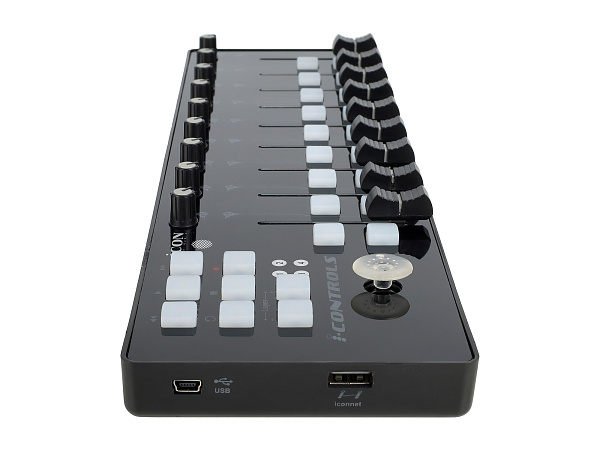 MIDI контроллер [10105100054] Icon [iControls] USB MIDI контроллер, 9 фейдеров, 18 кнопок, 9 энкодеров, джойстик, кнопка "Сцена" для настройки 4-х пресетов, 6 кнопок транспорта, разъем USB Mini-B, разъем USB-A