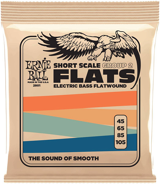 ERNIE BALL 2801 Flatwound Group 2 Short Scale 45-105 - Струны для бас-гитары