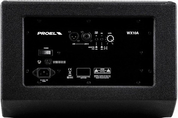 Активный сценический монитор PROEL [WX10A] 2-х полосный, НЧ динамик 10", ВЧ динамик 1", мощность пик./ном. 500/250 Вт, АЧХ 70-20000 Гц, макс. SPL 123 дБ, Combo XLR/TRS мик./лин. вход, XLR лин. выход, материал корпуса МДФ