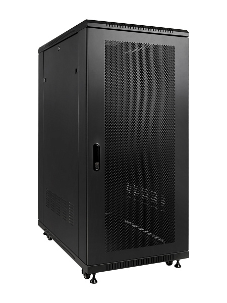 Рэковая стойка Wize Pro [W27U100R-M] 19”, 27U, 600х1000 мм, передняя и задняя двери металлические перфорированные, колеса, рэковые гайки: 20 шт, макс. вес нагрузки 800 кг, сталь, черный (3 места)