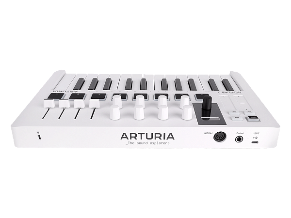 MIDI клавиатура [231501] Arturia [MiniLAB 3] 25 клавиш, 8 энкодеров, 8 RGB пэдов, 8 фейдеров, дисплей, сенсорные регуляторы Pitch/Modulation, MIDI-выход, 1/4" Jack вход педали, режим Chord, арпеджиатор, USB-C