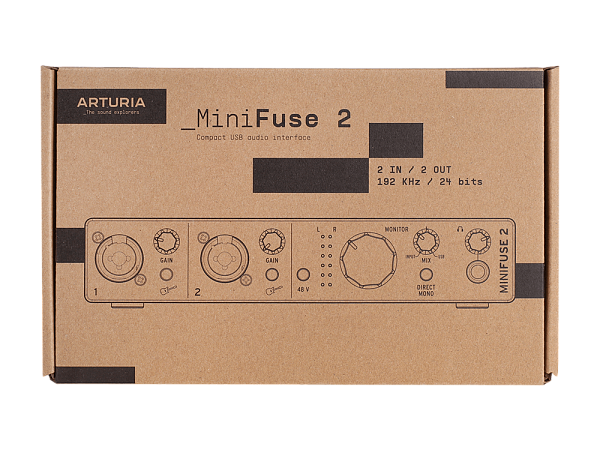 Аудиоинтерфейс USB [800112] Arturia [MiniFuse 2 White] 24бит/192кГц, два комбинированных входа XLR-1/4” (микрофонный / линейный / инструментальный уровень) с фантомным питанием +48 В, выходы на монитор (L/R Jack), выход для наушников, MIDI In/Out