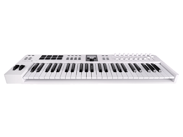MIDI клавиатура [231521] Arturia [KeyLab Essential 49 mk3 White] 49 клавиш, LCD дисплей, 9 энкодеров, 8 пэдов, 9 фейдеров, 12 кнопок управления, колеса высоты тона и модуляции, 1/4" Jack вход для педали, MIDI выход, Type-C