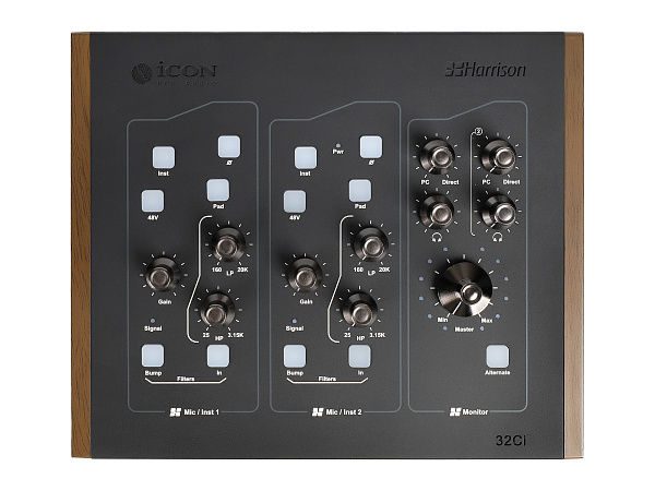 Аудиоинтерфейс USB [110313A3001] Icon [Harrison 32Ci] предусилитель микрофонный с USB аудио интерейсом, АЦП/ЦАП: 24 бит/192 кГц, 20-20000 Гц, 125 дБ, S/N: -125 дБ, 2xCombo XLR/TRS, 2x1/4" TRS/ 4x1/4" TRS, MIDI, ADAT Toslink, USB-C