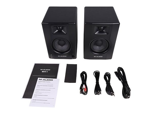 Акустическая система [BX4PAIRXEU] M-audio [BX4 (пара)] (активный+пассивный), 2-х полосные, 25 Вт, 69-22000 Гц, д4,5"+1" входы: 2x1/4" линейный вход, 2xRCA линейный вход