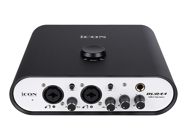 Аудиоинтерфейс USB [110313A2004] Icon [Duo44 Dyna B/W] АЦП/ЦАП: 24 бит/192 кГц, 127 дБ, входы/выходы: 2хCombo XLR/TRS/ 2х1/4" TRS, 1/8" mini Jack стерео, 1/4" TRS стерео выход на наушники, MIDI, +48 В, цвет черный/белый