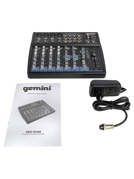Микшер [GEM-12USB] Gemini [GEM-12USB] аналоговый, 12 каналов, DSP, выход на наушники, Bluetooth, USB-проигрыватель файлов в формате MP3/WAV