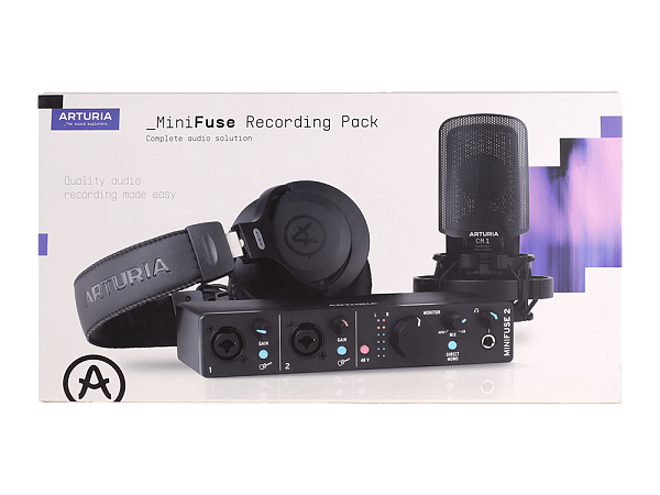 Аудиоинтерфейс USB [800202] Arturia [MiniFuse Recording Pack Black] комплект: MiniFuse 2, микрофон CM1, поп фильтр, наушники EF1 и XLR кабель. Цвет - черный
