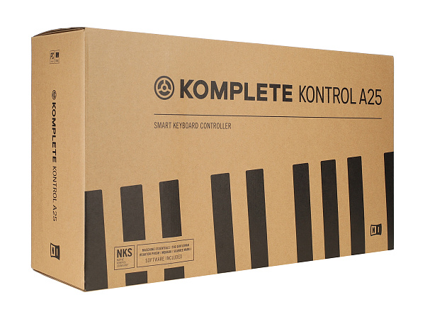 MIDI клавиатура [25230] Native Instruments [KOMPLETE KONTROL A25]  25 клавиш, полувзвешенная, 8 ручек управления, колеса высоты тона и модуляции, 4-позиционный энкодер, OLED-дисплей, TRS-вход для педали, USB-порт