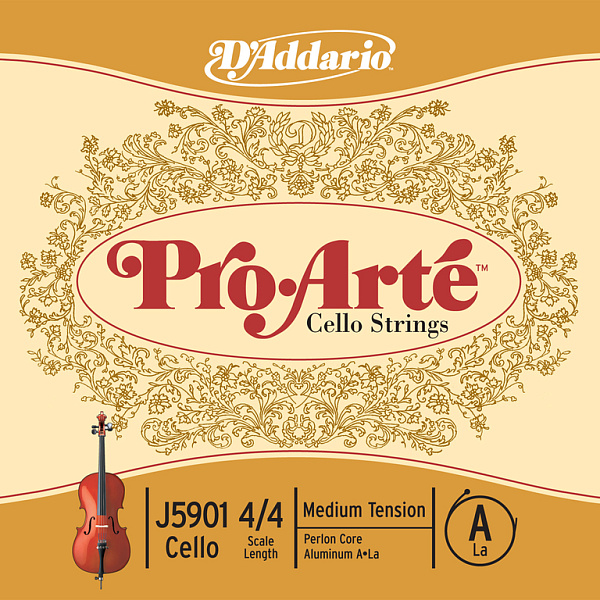 J5901-4/4M Pro-Arte Отдельная струна A/Ля для виолончели размером 4/4, среднее натяжение, D'Addario