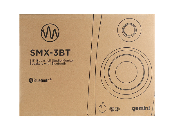 Акустическая система Gemini [SMX-3BT] Активная + пассивная АС, мощность RMS/Peak 50/100 Вт, АЧХ 60-20000 Гц, динамики: 3,5" НЧ, 0,75" ВЧ, входы: 1/4" TRS, RCA (L/R), 1/8” TRS AUX, выходы: 1/8” TRS для наушников, Bluetooth