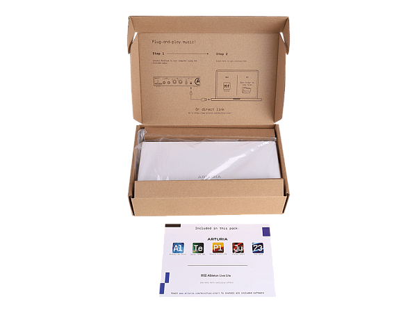 Аудиоинтерфейс USB [800112] Arturia [MiniFuse 2 White] 24бит/192кГц, два комбинированных входа XLR-1/4” (микрофонный / линейный / инструментальный уровень) с фантомным питанием +48 В, выходы на монитор (L/R Jack), выход для наушников, MIDI In/Out