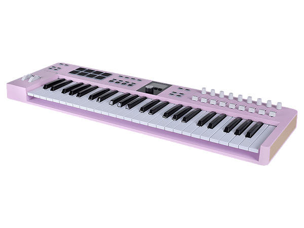 MIDI клавиатура [231525] Arturia [KeyLab Essential 49 mk3 Rose Quartz] 49 клавиш, LCD дисплей, 9 энкодеров, 8 пэдов, 9 фейдеров, 12 кнопок управления, колеса высоты тона и модуляции, 1/4" Jack вход для педали, MIDI выход, Type-C