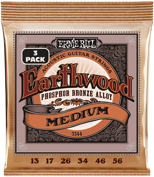 ERNIE BALL 3544 Earthwood Phosphor Bronze Medium 3 Pack 13-56 - Струны для акустической гитары