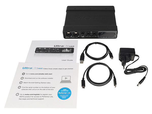 Аудиоинтерфейс USB [8453] Motu [UltraLite-mk5] АЦП/ЦАП: 24бит/192кГц, ЦАП ESS Sabre32, 120 дБ, THD+N: -114 дБ, 2xCombo XLR/TRS, 1/4" TRS, RCA S/PDIF, ADAT Toslink, MIDI, USB-C