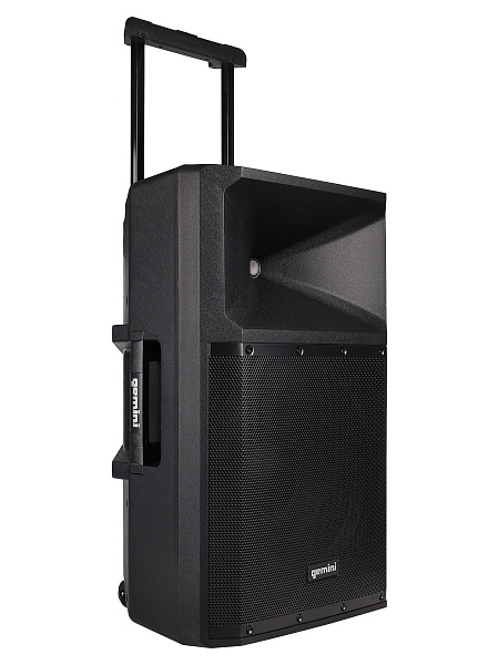 Акустическая система Gemini [GSP-2200] Активная, 2-х полосная, RMS/Peak 550/2200 Вт, АЧХ 40-20000 Гц, SPL 114 дБ, 15" ВЧ, 1,35" ВЧ, вх.: (2) XLR Mic, (2) 1/4" TRS Mic, 1/8” TRS AUX, RCA (L/R) AUX, XLR, вых.: XLR Mix, USB, SD, FM, Bluetooth