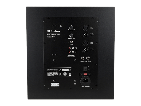 Акустическая система Axelvox [RS10] Активный сабвуфер, 36Гц-150Гц, 150W RMS, входы: XLR, RCA, TRS, выходы: XLR, RCA