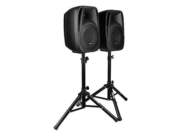 Акустическая система Gemini [ES-210MXBLU-ST] Комплект: 2х АС 10"НЧ/1"ВЧ, микшер с усилителем 150 Вт RMS, входы: 4x XLR Mic, 6x 1/4" TRS Line, 2x RCA, 1/8” TRS, выходы: 2x 1/4" TRS, 2x RCA, 1/8” TRS Headphones, 2х стойки, микрофон, кабели