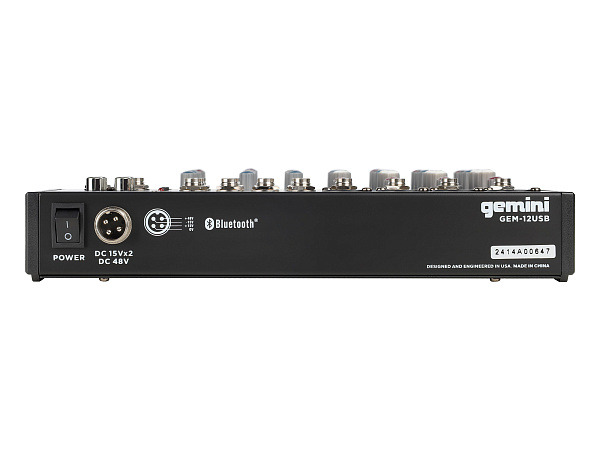 Микшер [GEM-12USB] Gemini [GEM-12USB] аналоговый, 12 каналов, DSP, выход на наушники, Bluetooth, USB-проигрыватель файлов в формате MP3/WAV
