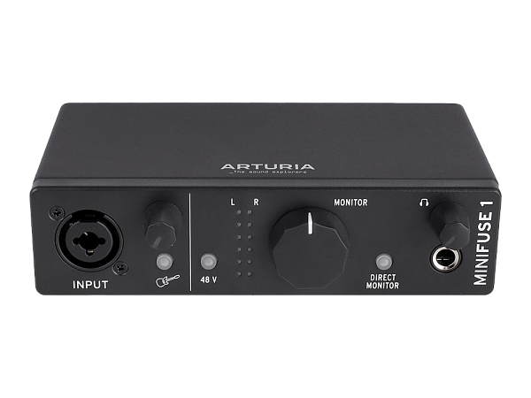 Аудиоинтерфейс USB [800101] Arturia [MiniFuse 1 Black] 24бит/192кГц, комбинированный разъем XLR и 6.3 мм для записи инструментов и вокала с фантомным питанием 48 В, выходы на монитор (L/R Jack), выход для наушников