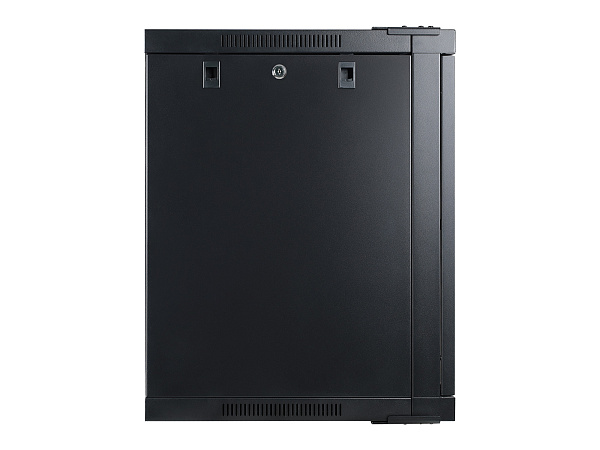 Настенный шкаф Wize Pro [W12UQSR] 19", 12U, быстрая сборка без инструментов, 600х600 мм, стеклянная передняя дверь, задняя стенка металлическая, неоткидная, макс. вес нагрузки 50 кг, сталь, черный