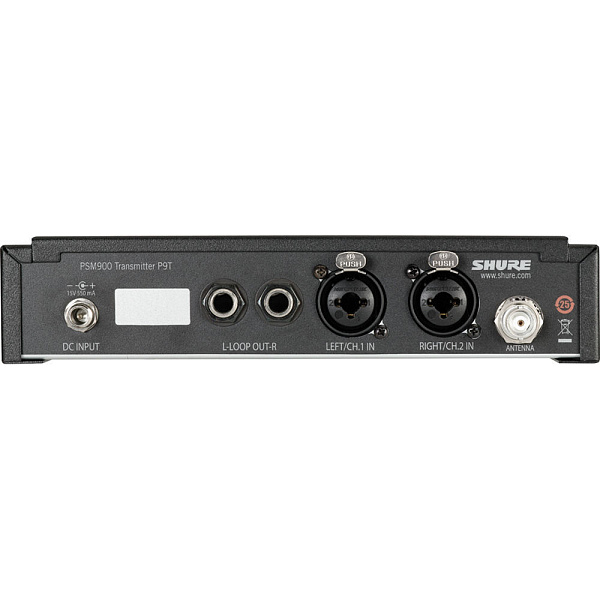 Одноканальный передатчик системы персонального мониторинга PSM 900 SHURE [P9TE=-K1E] диапазон 596-632 МГц, 2 аналоговых комбовхода XLR/6.3 мм, 2 аналоговых выхода 6.3 мм, 1 РЧ-выход BNC 50 Ом