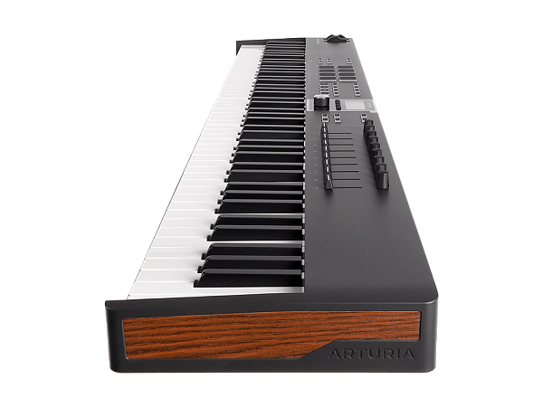 MIDI клавиатура [231542] Arturia [KeyLab Essential 88 mk3 Black] 88 клавиш, LCD дисплей, 9 энкодеров, 8 пэдов, 9 фейдеров, 12 кнопок управления, колеса высоты тона и модуляции, 1/4" Jack вход для педали, MIDI выход, Type-C